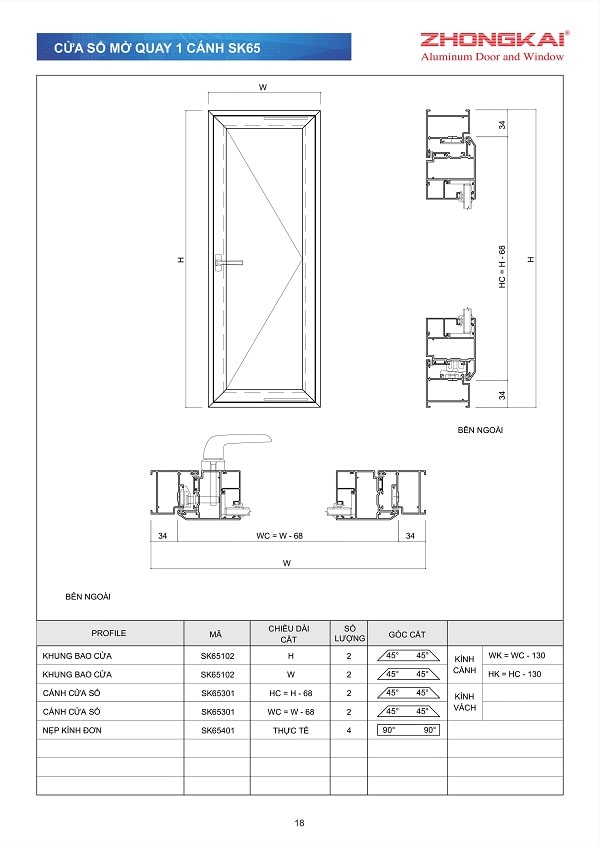 Catalogue Mặt Cắt Nhôm Hệ 65 Của Zhongkai